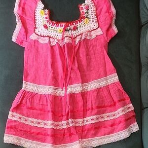 Pink Boho Tunic with Lace Details